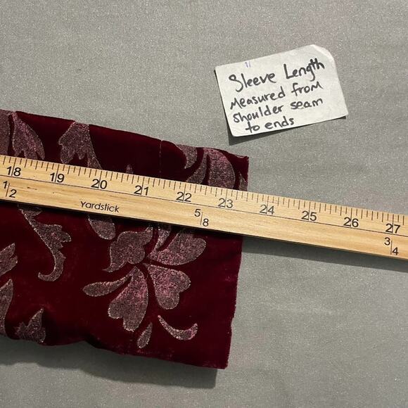 Chicos Velvet Jacket Womens 1 Size Medium Burgundy Whimsigoth Evening Victorian - Picture 12 of 13